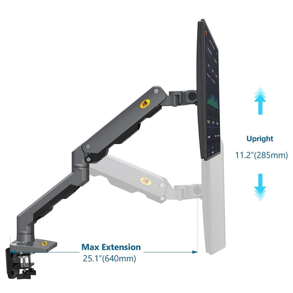 North Bayou NB G60 (27″-45”) Single Monitor Heavy Duty Desk Mount with (75x75mm & 100x100mm) VESA Compatibility, 16kg Load Capacity, +15° to -60° Tilt and ±90° Swivel Angles, and 360° Rotation for Heavy Duty Computers and Gaming PC