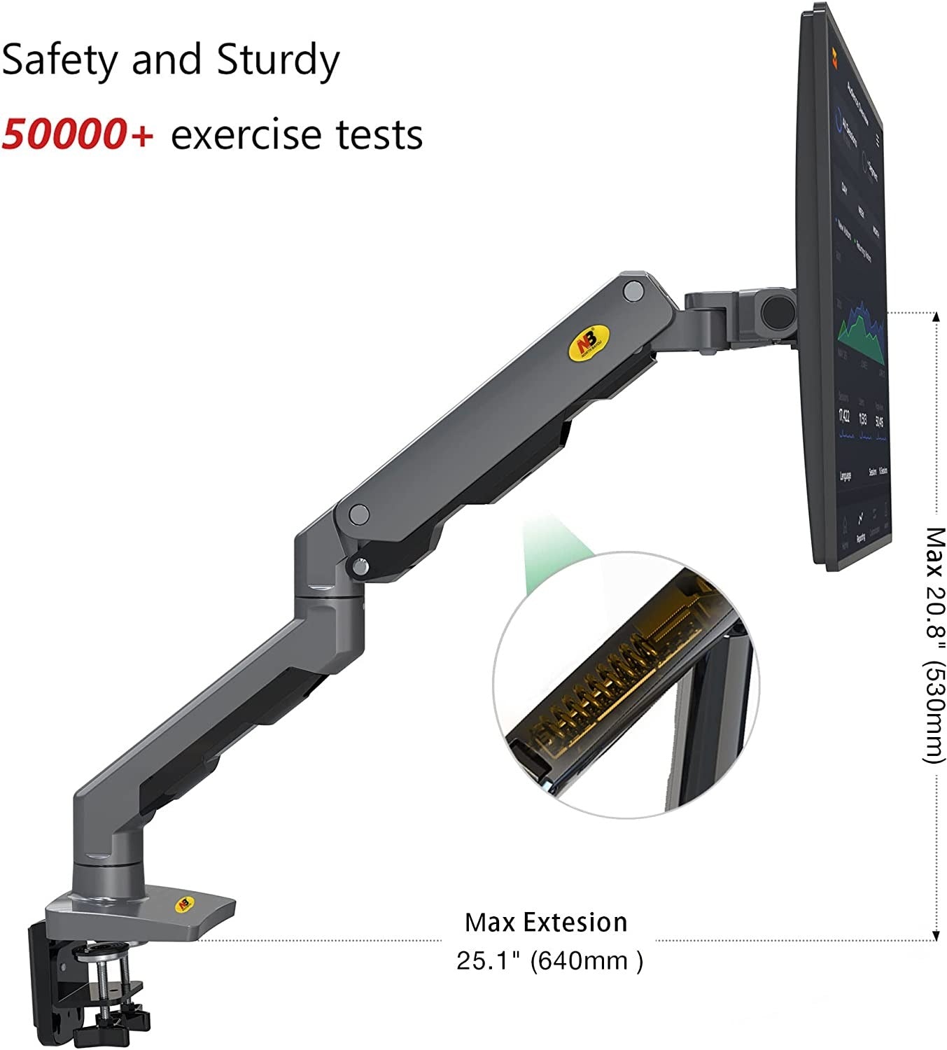 North Bayou NB G60 (27″-45”) Single Monitor Heavy Duty Desk Mount with (75x75mm & 100x100mm) VESA Compatibility, 16kg Load Capacity, +15° to -60° Tilt and ±90° Swivel Angles, and 360° Rotation for Heavy Duty Computers and Gaming PC