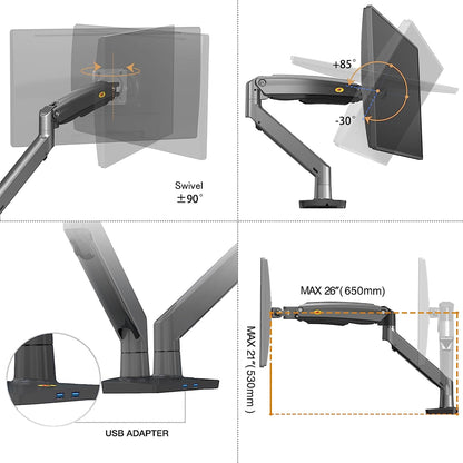[CLEARANCE] North Bayou NB G75 22-32 inch Full Swivel Gas Strut Arm Monitor Desk Stand with Desktop Pedestal Mount, Universal LCD, LED Flat Screen Smart TV, PC Monitor Mounting Bracket