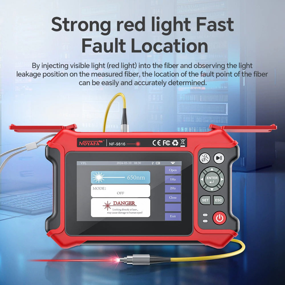 Noyafa NF-9816 Fiber Optic Tester Fault Locator with Auto Expert OTDR, Max 80km Test Distance, 10G Split Wave OPM LS VSL Function, 4.3" LCD Touchscreen Display, Micro USB Interface, TF Card Slot and 4700mAh Battery