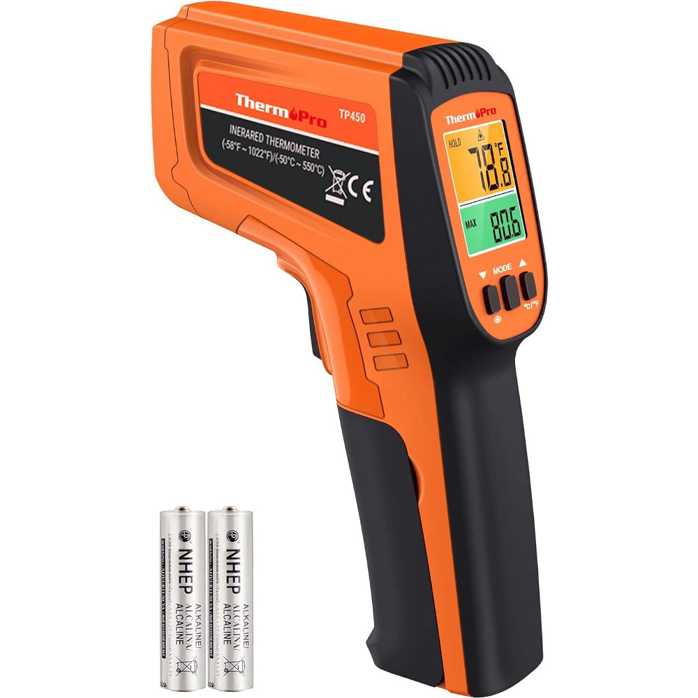 ThermoPro Infrared Thermometer Gun with High-Accuracy Dual Laser Temp Gun for Cooking, Pizza Ovens, Griddles, Auto Maintenance, AC Vents (-58°F to 1022°F) | TP30 | TP450