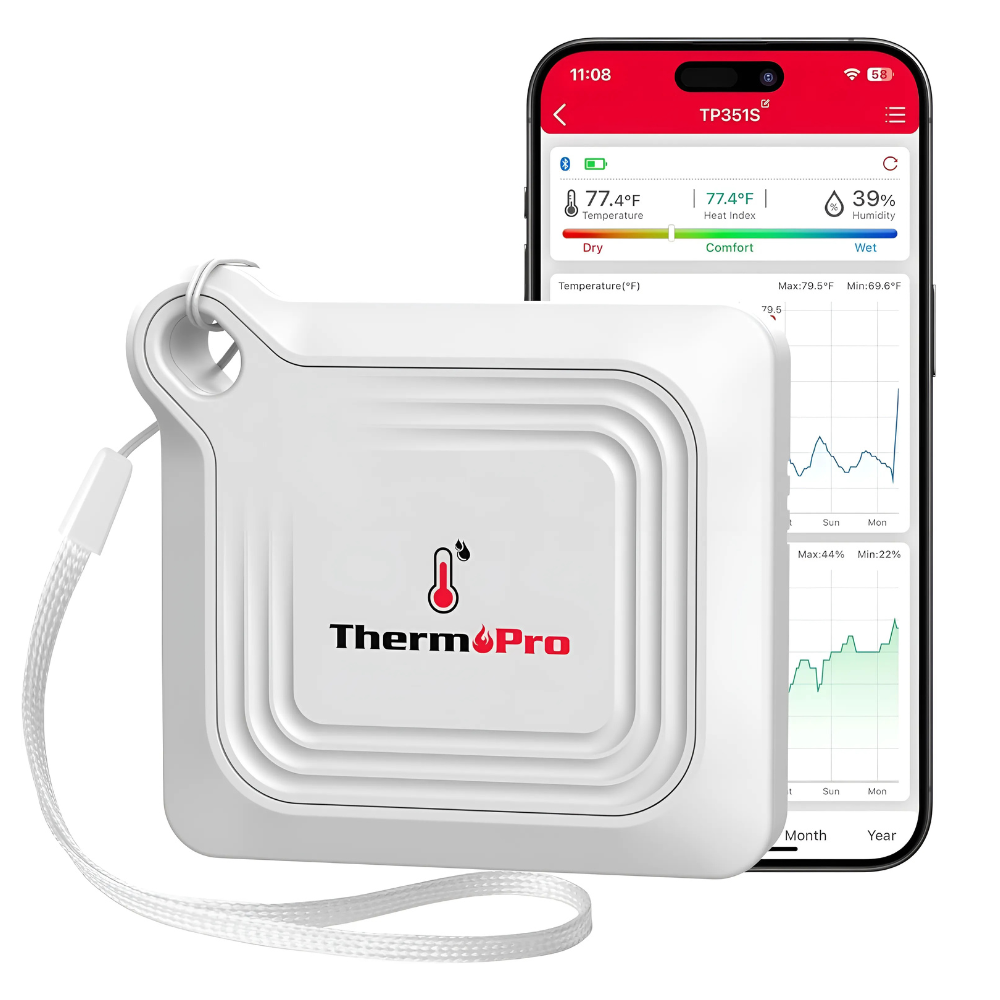 ThermoPro TP351 Bluetooth Hygrometer Thermometer 260FT Remote Temp & Humidity Sensor with App Control, High Accuracy Monitor for Greenhouse, Home, RV and Baby's Bedroom