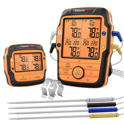 ThermoPro Wireless Meat Thermometer for Oven, Grill, Sous Vide, BBQ, Smoker, Rotisserie, Smart Kitchen Cooking with 2 \ 4 Probes, Durable Stand, Up to 1000FT Transmitter Range & Smart Alarm Range | TP27C | TP828C