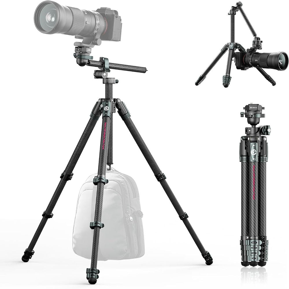 Ulanzi JJ06 / JJ05 Carbon Fiber Travel Video Tripod with Overhead Arm Ball Head, 18KG Max Payload, Fluid Head, 360° Panoramic Rotation, UKA QR System, Built-in Screwdriver Handle for Photography Videography | T081 | T140 JG Superstore