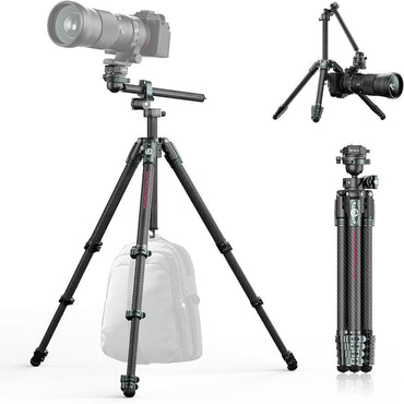 Ulanzi JJ06 / JJ05 Carbon Fiber Travel Video Tripod with Overhead Arm Ball Head, 18KG Max Payload, Fluid Head, 360° Panoramic Rotation, UKA QR System, Built-in Screwdriver Handle for Photography Videography | T081 | T140 JG Superstore