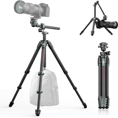 Ulanzi JJ06 / JJ05 Carbon Fiber Travel Video Tripod with Overhead Arm Ball Head, 18KG Max Payload, Fluid Head, 360° Panoramic Rotation, UKA QR System, Built-in Screwdriver Handle for Photography Videography | T081 | T140 JG Superstore