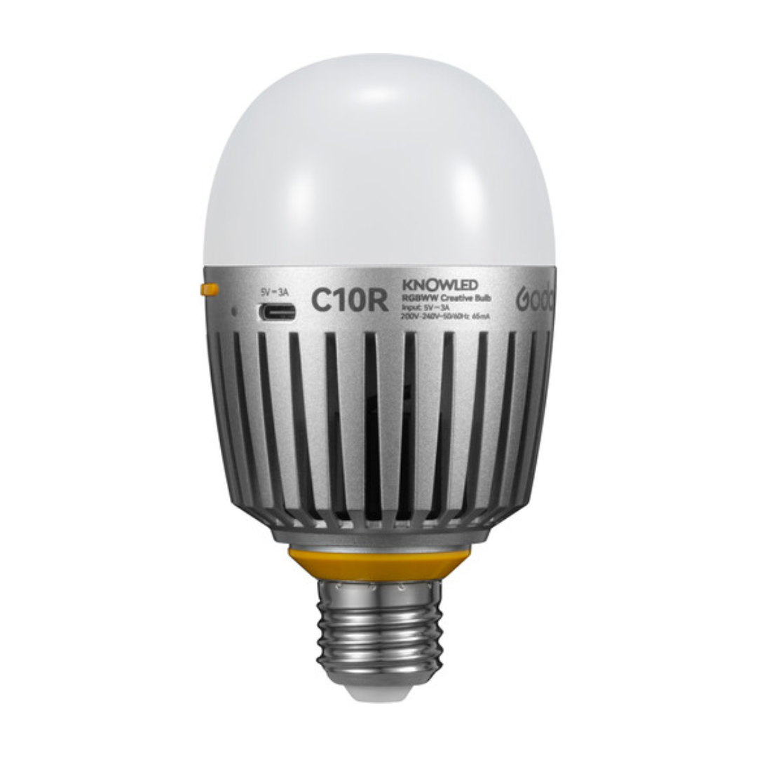 Godox KNOWLED C10R RGB Creative Bulb Light with E26 / E27 Base, RGBWW, USB-C Interface, 2000-10000K CCT and Bluetooth Control via Light App for Studio & Lighting Equipment