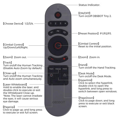 OBSBOT Tiny 2 Smart Remote Control Wireless USB Receiver for Tiny 2/Tiny 4K/1080P Webcam