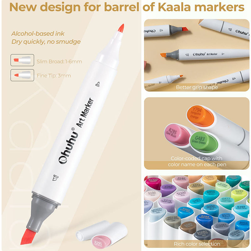 Ohuhu Markers, 48-color Double Tipped Alcohol Markers, Chisel&Fine  Alcohol-based