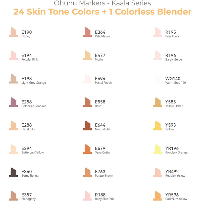 Ohuhu Kaala Series 24 Portrait Color Skin Tone Markets Slim Broad and ...