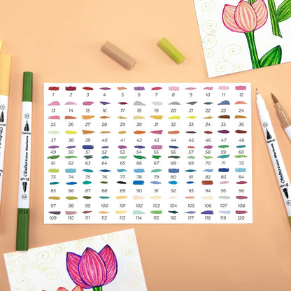 Ohuhu Maui Series Water Based 120 Colors Dual Tipped Art Marker Set for Calligraphy and Sketch for Kids and Adults (Brush and Bullet) Y30-80600-25