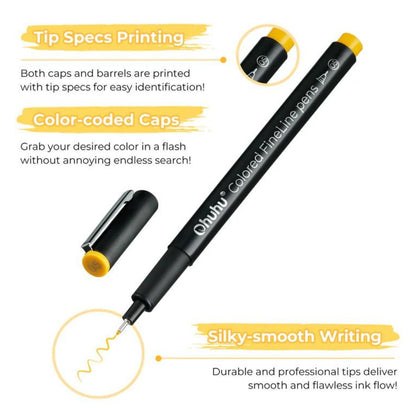 Ohuhu Hana Highway 18pcs Colored Fineliner Pens, Ultra Smooth Writing, Acid-Free, Waterproof and Alcohol Resistant Ink for Sketch, Drawing and Illustration | Y30-80600-54