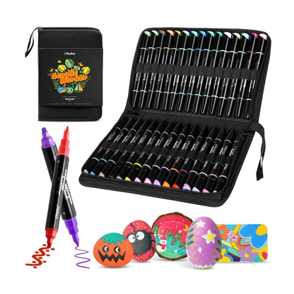 Ohuhu Kakaako Series Water-Based 30 Unique Bright Colors Dual Tipped Acrylic Pen, Waterproof and Sunproof for Sketch, Coloring and Illustration for Kids and Adults - Fine & Round Tip | Y30-80601-08