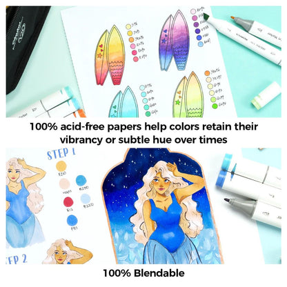 Ohuhu Bleedproof 60 Sheets 9"x12" Double-Sided Marker Pad, Acid-free Art Pages with Maximum Blendability for Sketch, Drawing and Illustration | Y44-83000-44