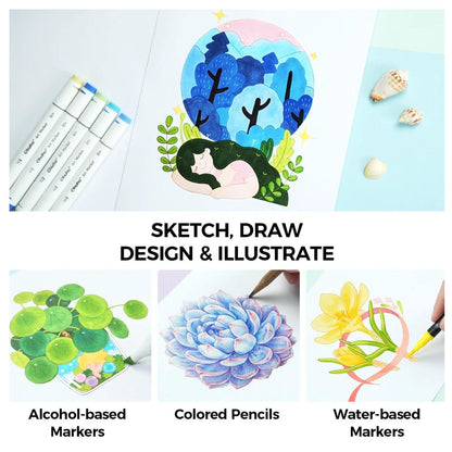 Ohuhu Bleedproof 60 Sheets 9"x12" Double-Sided Marker Pad, Acid-free Art Pages with Maximum Blendability for Sketch, Drawing and Illustration | Y44-83000-44