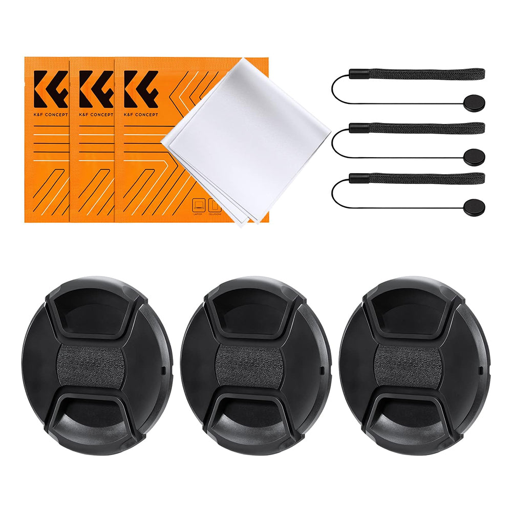 K&F Concept 3pcs Set Replacement Camera Center-Pinch Lens Cap - Lens Cap Keeper