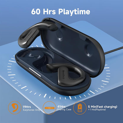 [CLEARANCE] OpenRock S True Wireless Air Conduction Bluetooth 5.3 Sports Earbuds with 60 Hours of Battery Life, Noise Cancelling Microphones, Touch Controls, Sweat and Dust Resistance, Rock & Relax Mode, Open Ear Hook Type Design | Black