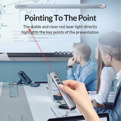 [CLEARANCE] ORICO OPPT-06 2.4GHz Wireless Presentation Remote Clicker w/ Built-in Battery, 50m Control Range, 3R Class Laser, 360° Directional Point, Magnetic USB Receiver for Windows, macOS, Linux, Android, Conference Presentation (Gray)
