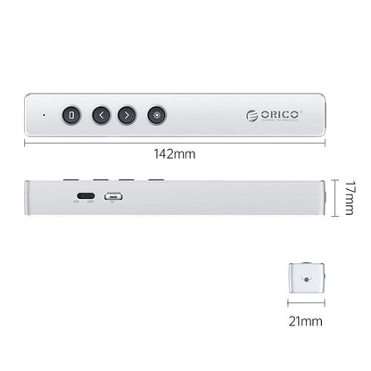 [CLEARANCE] ORICO OPPT-06 2.4GHz Wireless Presentation Remote Clicker w/ Built-in Battery, 50m Control Range, 3R Class Laser, 360° Directional Point, Magnetic USB Receiver for Windows, macOS, Linux, Android, Conference Presentation (Gray)