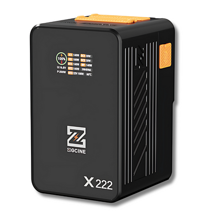 ZGCINE ZG-X222 V-Mount Battery 222Wh 60,000mAh with PD3.1 140W Input/Output, Dual USB-C, 3 D-Tap, Dual DC Port, 1.45" IPS Display for Camcorder, DSLR Cameras, Video Lights, Monitors, Filmmakers & Photographers | Black | Orange