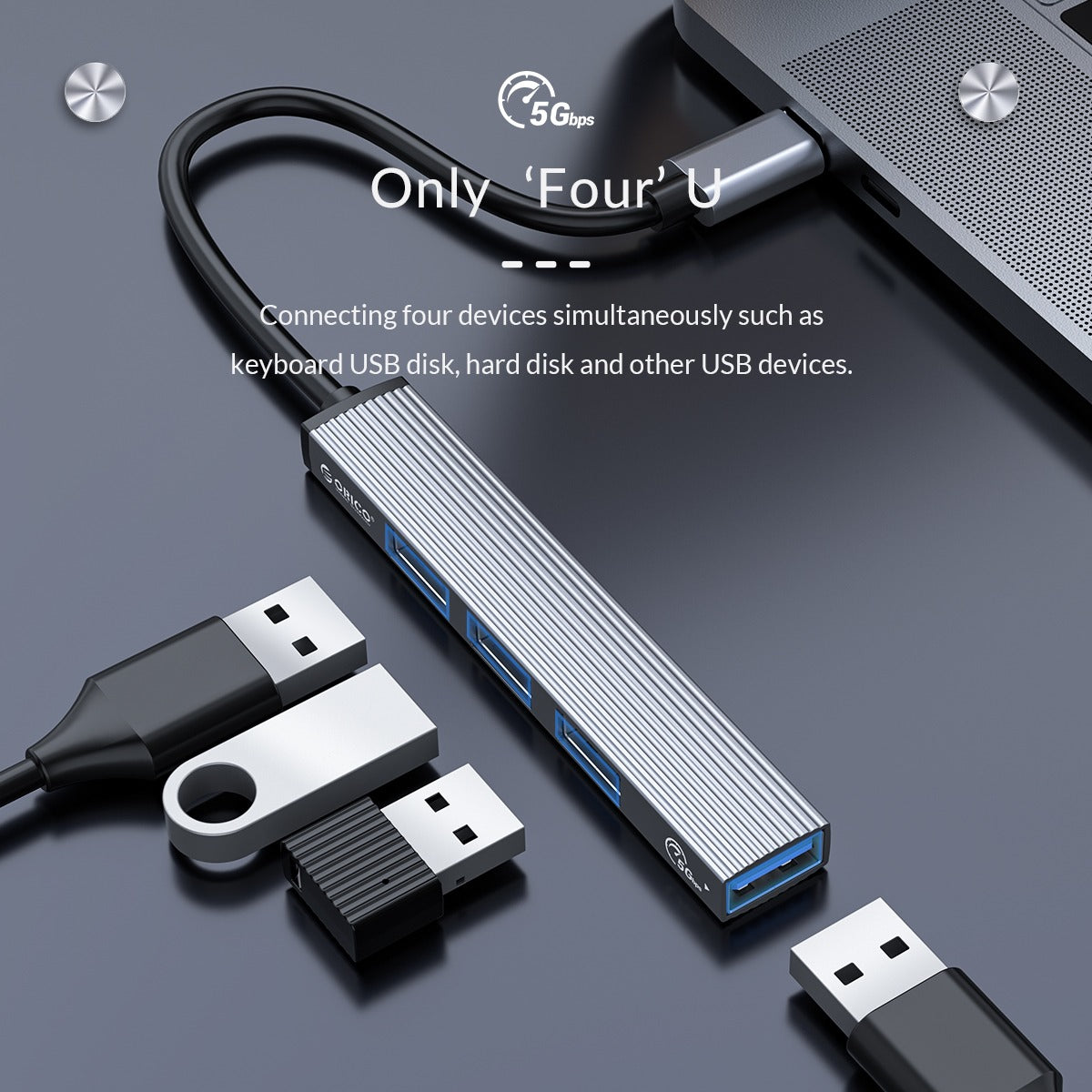 [CLEARANCE] ORICO AH-12F 4-in-1 Type C to USB 3.0 Multifunctional Docking Station Hub with, 2x USB 2.0 Input, 5Gbps Fast Data Transfer Rate, Superior Heat Dissipation Aluminum Alloy