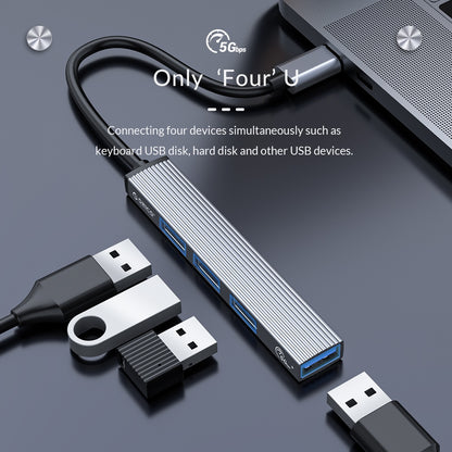 [CLEARANCE] ORICO AH-12F 4-in-1 Type C to USB 3.0 Multifunctional Docking Station Hub with, 2x USB 2.0 Input, 5Gbps Fast Data Transfer Rate, Superior Heat Dissipation Aluminum Alloy