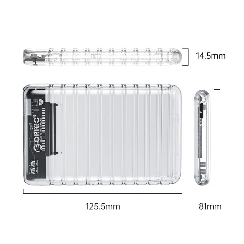 ORICO 2.5" SATA USB 3.1 Gen1 Type-C Clear Transparent SSD / HDD Hard Drive Enclosure with 4TB Max Support Capacity for Windows, MAC Os, Linux PC Desktop Computer Laptop | 2139C3-CR