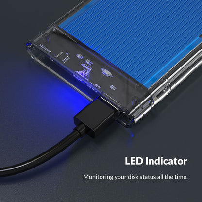 [CLEARANCE] ORICO 2.5 inch SATA 3.0 HDD to USB 3.0 Micro B Transparent External Hard Disk Drive Enclosure Case with Aluminum Alloy Internal Plate & Up to 4TB Memory Storage Capacity for Windows Mac OS Linux PC Laptop Computer | 2179U3 - Blue