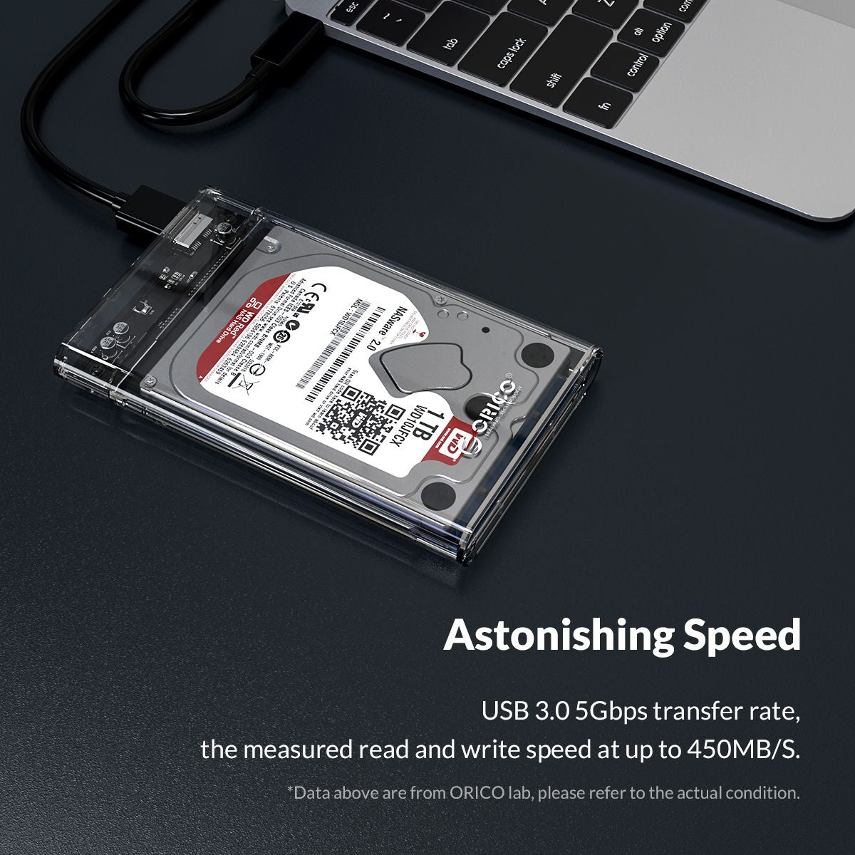 [CLEARANCE] ORICO 2.5 inch SATA 3.0 HDD to USB 3.0 Micro B Transparent External Hard Disk Drive Enclosure Case with Aluminum Alloy Internal Plate & Up to 4TB Memory Storage Capacity for Windows Mac OS Linux PC Laptop Computer | 2179U3 - Blue