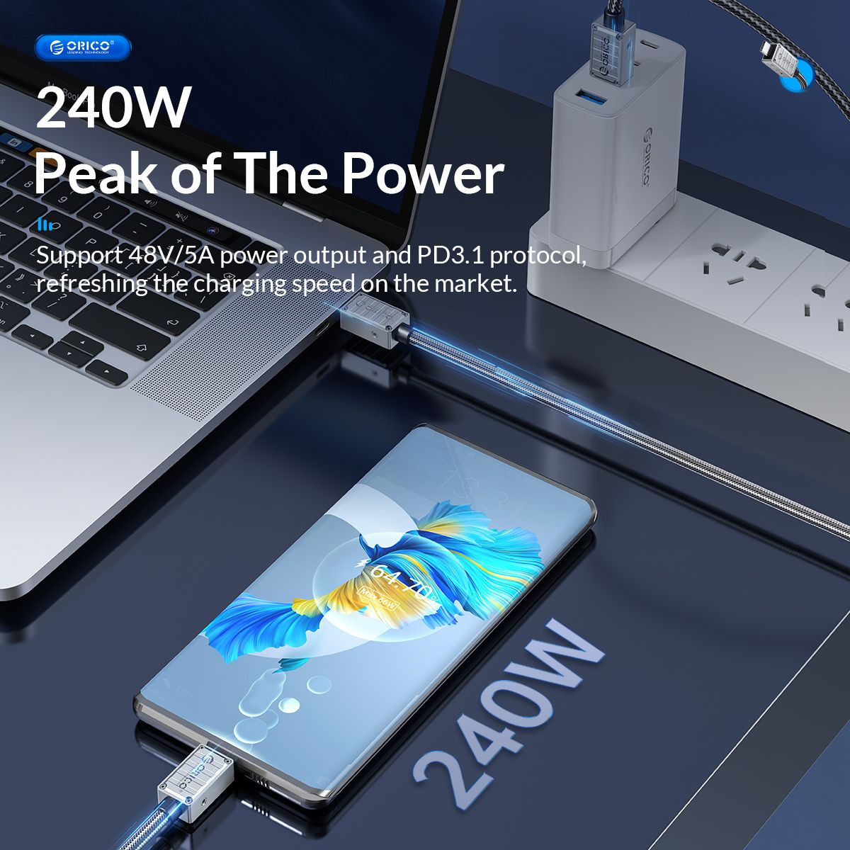 [CLEARANCE] ORICO 2 Meters PD 240W USB 2.0 Type C Fast Charging Data Cable with Durable Nylon-Braided Jacket & Intelligent Chip for iPhone 15 iPad MacBook Samsung Galaxy Tab Xiaomi Mi Pad Smartphone Tablet Laptop Camera | 240A2-20