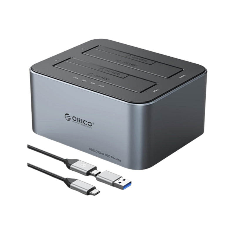 ORICO USB-C 10Gbps 3.0 2.5" / 3.5" SATA HDD / SSD Dual Bay Docking Station with Offline Cloning Function, 40TB Max Capacity, Type C + Type A Input Cable for PC, Laptop, Computer - Support Windows, Mac OS, Linux, Android | 6626C3-C-US-GY-BP