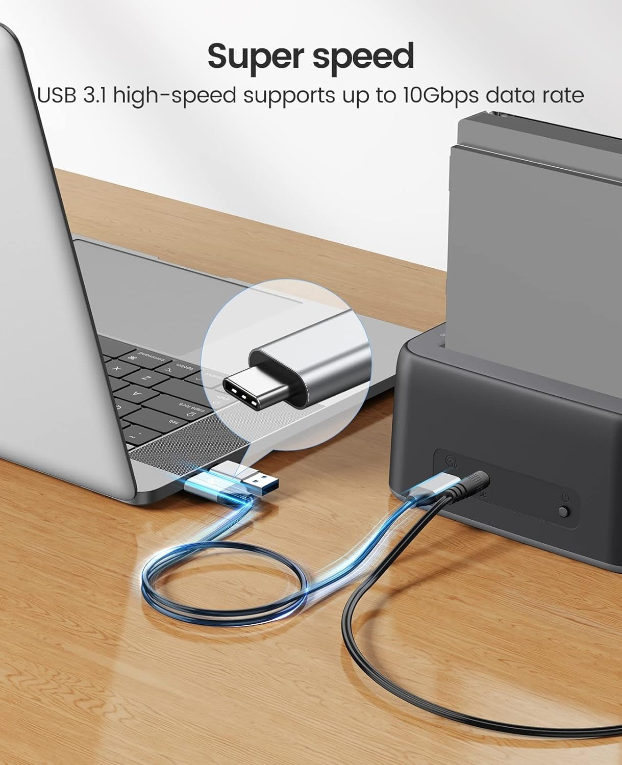 ORICO 2.5-3.5" SATA SSD/HDD to USB 3.2 Gen 2 Type-C RGB Hard Drive Docking Station with 10Gbps Transmission Rate, 18TB Supported Storage Per Bay, 2-in-1 Data Cable for Computer Desktops & Laptops (Windows, MacOS & Linux)