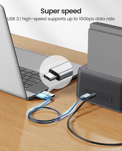 ORICO 2.5-3.5" SATA SSD/HDD to USB 3.2 Gen 2 Type-C RGB Hard Drive Docking Station with 10Gbps Transmission Rate, 18TB Supported Storage Per Bay, 2-in-1 Data Cable for Computer Desktops & Laptops (Windows, MacOS & Linux)