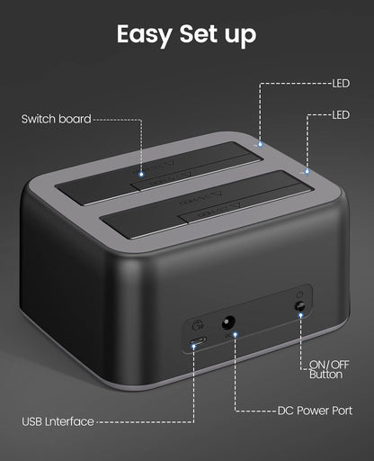 ORICO 2.5-3.5" SATA SSD/HDD to USB 3.2 Gen 2 Type-C RGB Hard Drive Docking Station with 10Gbps Transmission Rate, 18TB Supported Storage Per Bay, 2-in-1 Data Cable for Computer Desktops & Laptops (Windows, MacOS & Linux)