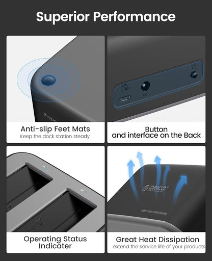 ORICO 2.5-3.5" SATA SSD/HDD to USB 3.2 Gen 2 Type-C RGB Hard Drive Docking Station with 10Gbps Transmission Rate, 18TB Supported Storage Per Bay, 2-in-1 Data Cable for Computer Desktops & Laptops (Windows, MacOS & Linux)