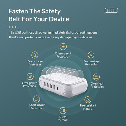 ORICO PD 20W USB 5-Port Fast Charging Desktop Power Station with Detachable Dividers and Smart Safety Protection for Mobile Phone Smartphone Tablet Charger | APD-4U1C