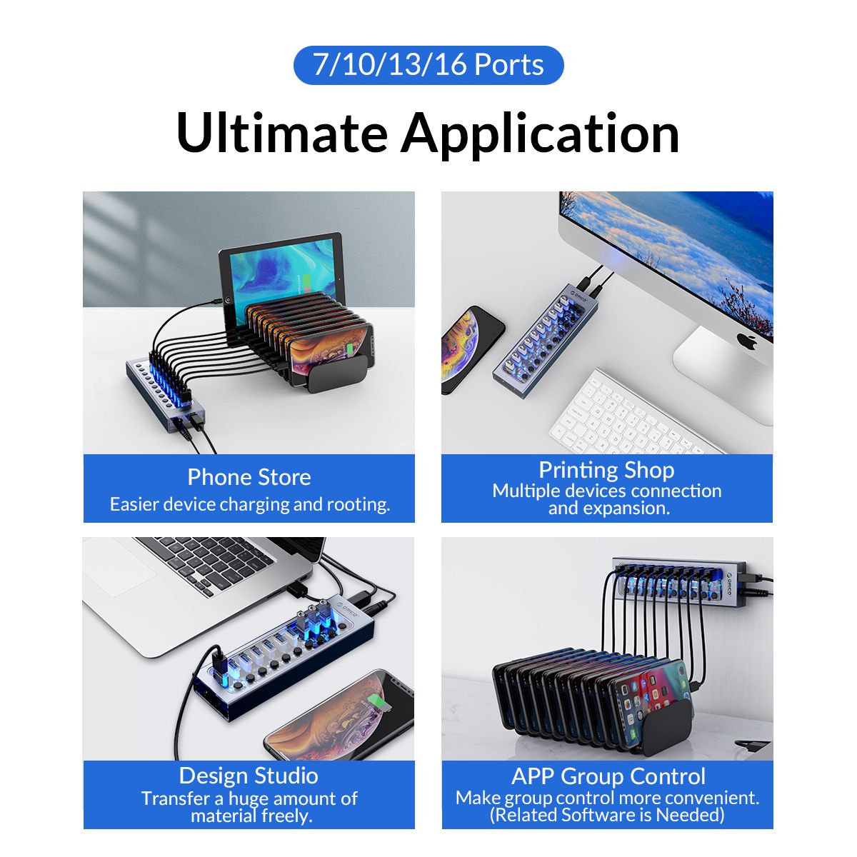 [CLEARANCE] ORICO 13-Port USB 3.0 HUB 5Gbps High Speed Data Transfer with Individual Switches & Power Supply for Windows MacOS Linux Desktop Computer PC Laptop MacBook iMac Keyboard Mouse Memory Card Reader Flash Disk Phone Tablet Charger | AT2U3-13AB