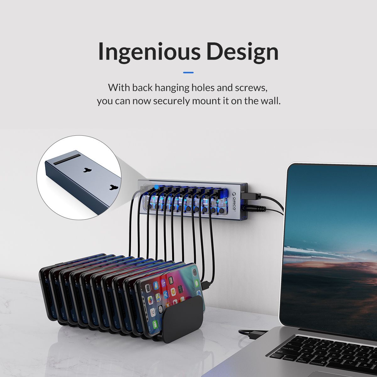 [CLEARANCE] ORICO 13-Port USB 3.0 HUB 5Gbps High Speed Data Transfer with Individual Switches & Power Supply for Windows MacOS Linux Desktop Computer PC Laptop MacBook iMac Keyboard Mouse Memory Card Reader Flash Disk Phone Tablet Charger | AT2U3-13AB