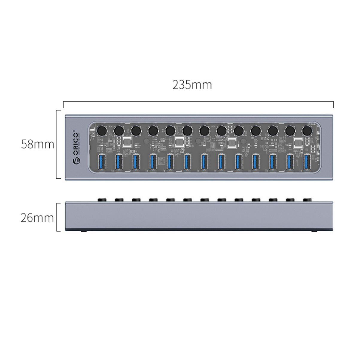 [CLEARANCE] ORICO 13-Port USB 3.0 HUB 5Gbps High Speed Data Transfer with Individual Switches & Power Supply for Windows MacOS Linux Desktop Computer PC Laptop MacBook iMac Keyboard Mouse Memory Card Reader Flash Disk Phone Tablet Charger | AT2U3-13AB