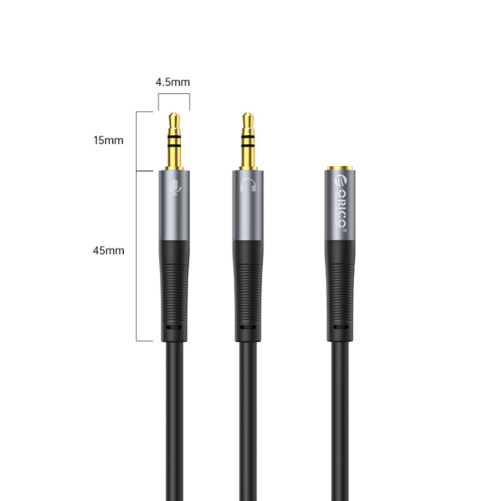 ORICO 3.5mm TRS Female to Dual Male Jack Headset AUX Audio Splitter Adapter Extension Cable for Desktop Computer PC Laptop Mobile Phone Tablet Music Streaming & Recording - Available in 0.5 meter / 1 meter | AX1