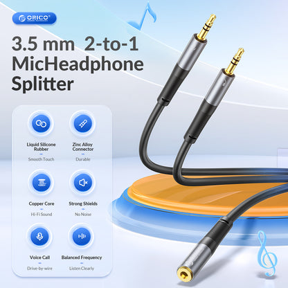 [CLEARANCE] ORICO 0.5 Meter 3.5mm TRS Female to Dual Male Jack Headset AUX Audio Splitter Adapter Extension Cable for Desktop Computer PC Laptop Mobile Phone Tablet Music Streaming & Recording - Orange | AX1-05-OR
