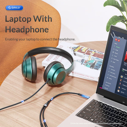 [CLEARANCE] ORICO 1 Meter 3.5mm TRRS Jack Male to Dual Female Headphone and Microphone AUX Audio Splitter Adapter Cable for Desktop Computer PC Laptop Mobile Phone Tablet Music Streaming & Recording - Orange | AX2-10-OR
