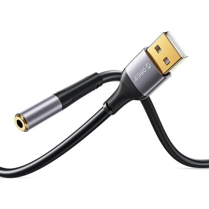 [CLEARANCE] ORICO 0.2 Meter USB A Male to Female 3.5mm AUX Audio Adapter Cable for Headphone Earphone Headset Computer PC Laptop - Orange | AXA1-02-OR