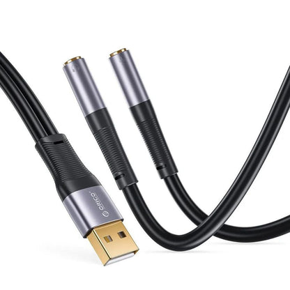 ORICO Dual Female 3.5mm to USB-A Audio Adapter Cable Gold-Plated Plug Connector Cord for Headphones, Microphones, Speakers, Earphones, Headset, Desktop Computers & Laptops | ORICO-AXA2