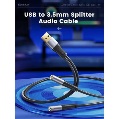 [CLEARANCE] ORICO USB A Male to Dual Female 3.5mm AUX Audio Adapter Cable 0.2 Meters for Headphone Earphone Headset Computer PC Laptop | AXA2