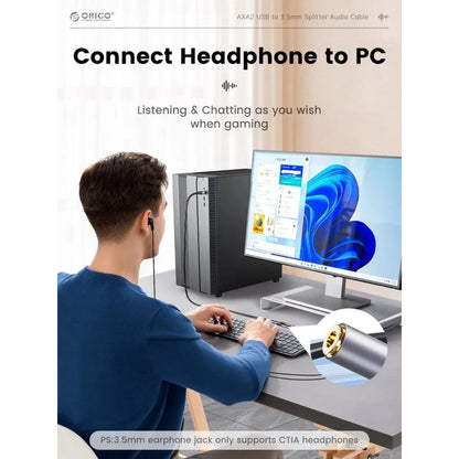 [CLEARANCE] ORICO USB A Male to Dual Female 3.5mm AUX Audio Adapter Cable 0.2 Meters for Headphone Earphone Headset Computer PC Laptop | AXA2