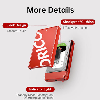 [CLEARANCE] ORICO CP35C3 3.5 inch SATA to USB 3.1 Type-C SSD Enclosure Tool-Free 12V/2A with 6Gbps Fast Data Transfer Rate, 18TB Max. Disk Capacity, 10Gbps Data Cable for PC, Laptop, Windows, Mac, Linux HDD Hard Drive Enclosure (Red)