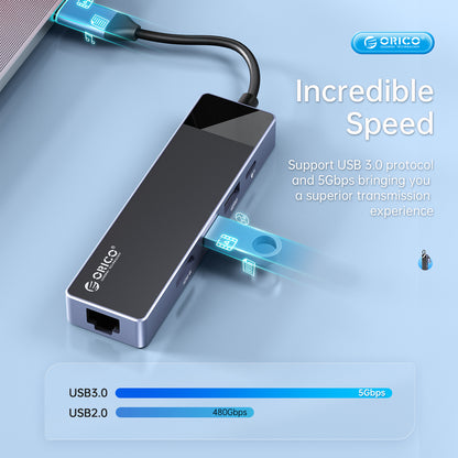 [CLEARANCE] ORICO USB 3.0 Type C Hub Adapter with 100W PD Fast Charging, HDMI, USB C & SD/TF Card Reader for PCs, MacBook, Computer Desktops & Laptops (Windows, macOS, Linux) | USB Hub Extension Docking Station | DM-9P-BK-BP