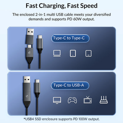 [CLEARANCE] ORICO FV15C3-G2 NVMe/SATA to USB 3.2 Gen2 Dual Protocol M.2 SSD Enclosure with Built-in Aluminum Alloy Heatsink, 2-in-1 USB-C to C/A Data Cable, 10Gbps Fast Data Transmission Rate, 4TB Supported Capacity for Windows, macOS, Linux