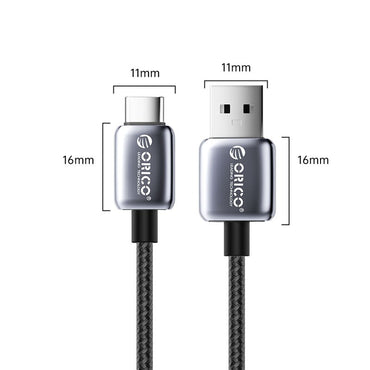 [CLEARANCE] ORICO GQA66 (1.5m) USB-A to USB Type C Fast Charging Data Cable 11V/6A 66W, 480Mbps Transmission Rate, Nylon-Braided Aluminum Alloy for Smartphones, Android, Tablet